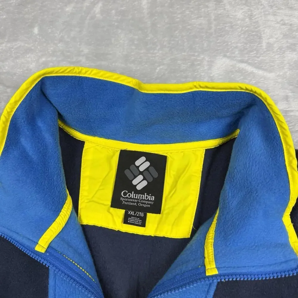 Columbia Colorblock Fleece Jacket Blue Yellow Full Zip Men Size XXL Outdoor Warm